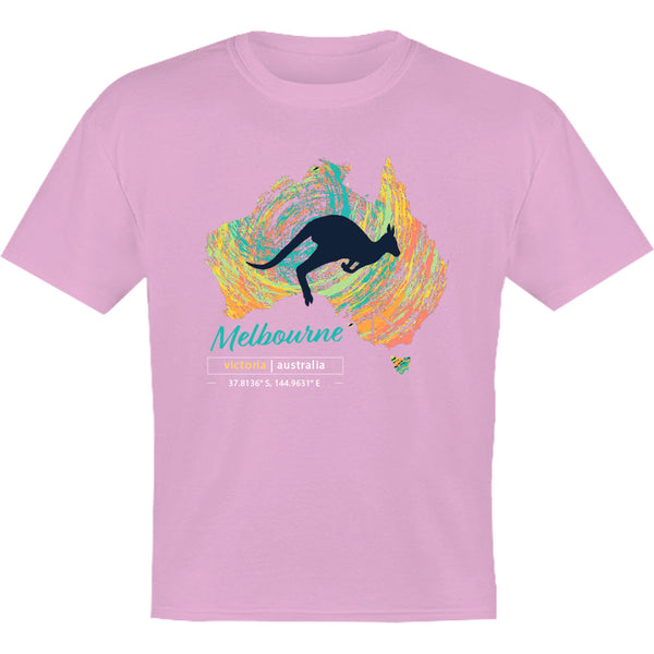 Melbourne Map Roo Swirl - Youth & Infant Tee - Graphic Tees Australia