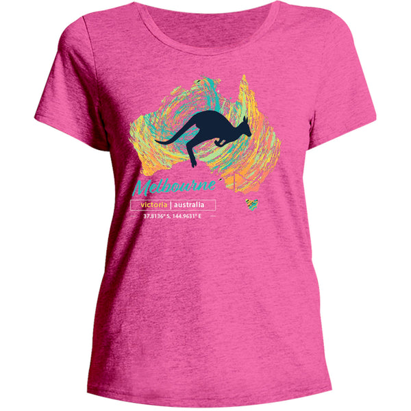 Melbourne Map Roo Swirl - Ladies Relaxed Fit Tee - Graphic Tees Australia