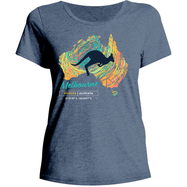 Melbourne Map Roo Swirl - Ladies Relaxed Fit Tee - Graphic Tees Australia