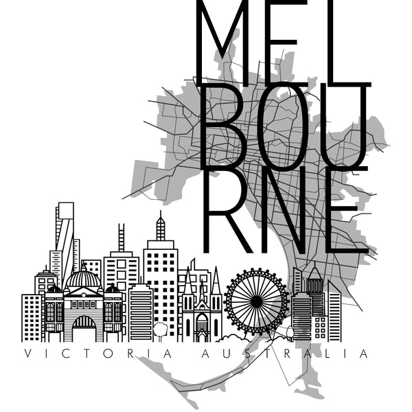 Melbourne Map Skyline Buildings - Ladies Relaxed Fit Tee - Graphic Tees Australia