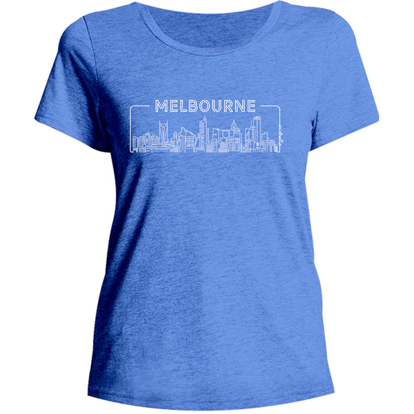 Melbourne Skyline Outline - Ladies Relaxed Fit Tee - Graphic Tees Australia