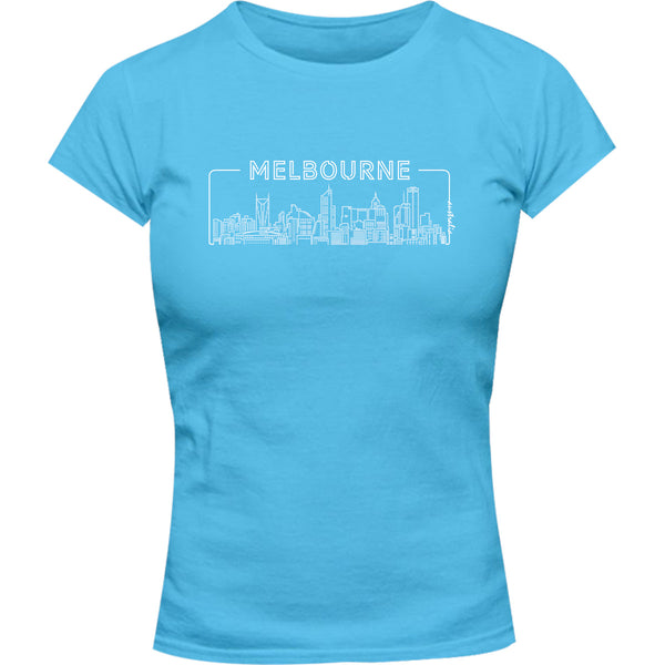 Melbourne Skyline Outline - Ladies Slim Fit Tee - Graphic Tees Australia