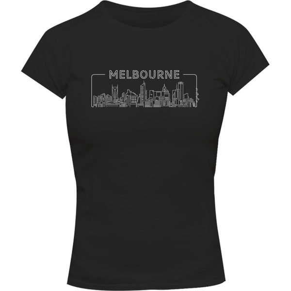 Melbourne Skyline Outline - Ladies Slim Fit Tee - Graphic Tees Australia