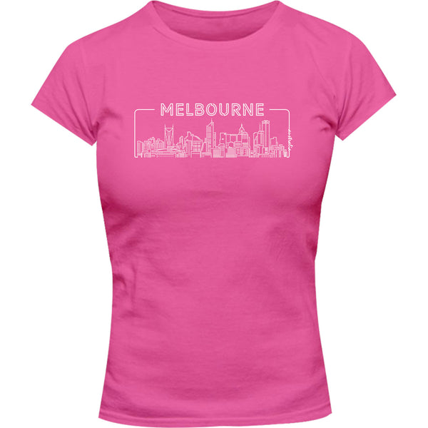 Melbourne Skyline Outline - Ladies Slim Fit Tee - Graphic Tees Australia