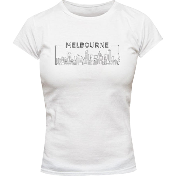 Melbourne Skyline Outline - Ladies Slim Fit Tee - Graphic Tees Australia