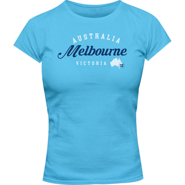 Melbourne Typography Map - Ladies Slim Fit Tee - Graphic Tees Australia