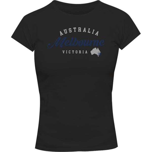 Melbourne Typography Map - Ladies Slim Fit Tee - Graphic Tees Australia