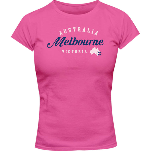 Melbourne Typography Map - Ladies Slim Fit Tee - Graphic Tees Australia