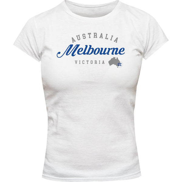 Melbourne Typography Map - Ladies Slim Fit Tee - Graphic Tees Australia