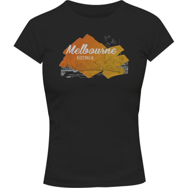 Melbourne Yellow Splash - Ladies Slim Fit Tee - Graphic Tees Australia