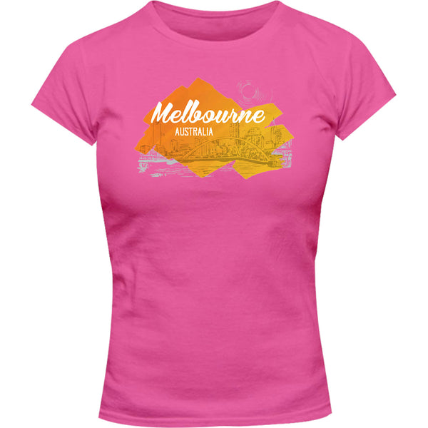 Melbourne Yellow Splash - Ladies Slim Fit Tee - Graphic Tees Australia