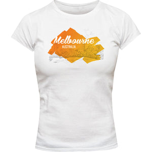 Melbourne Yellow Splash - Ladies Slim Fit Tee - Graphic Tees Australia