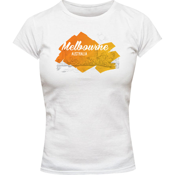 Melbourne Yellow Splash - Ladies Slim Fit Tee - Graphic Tees Australia