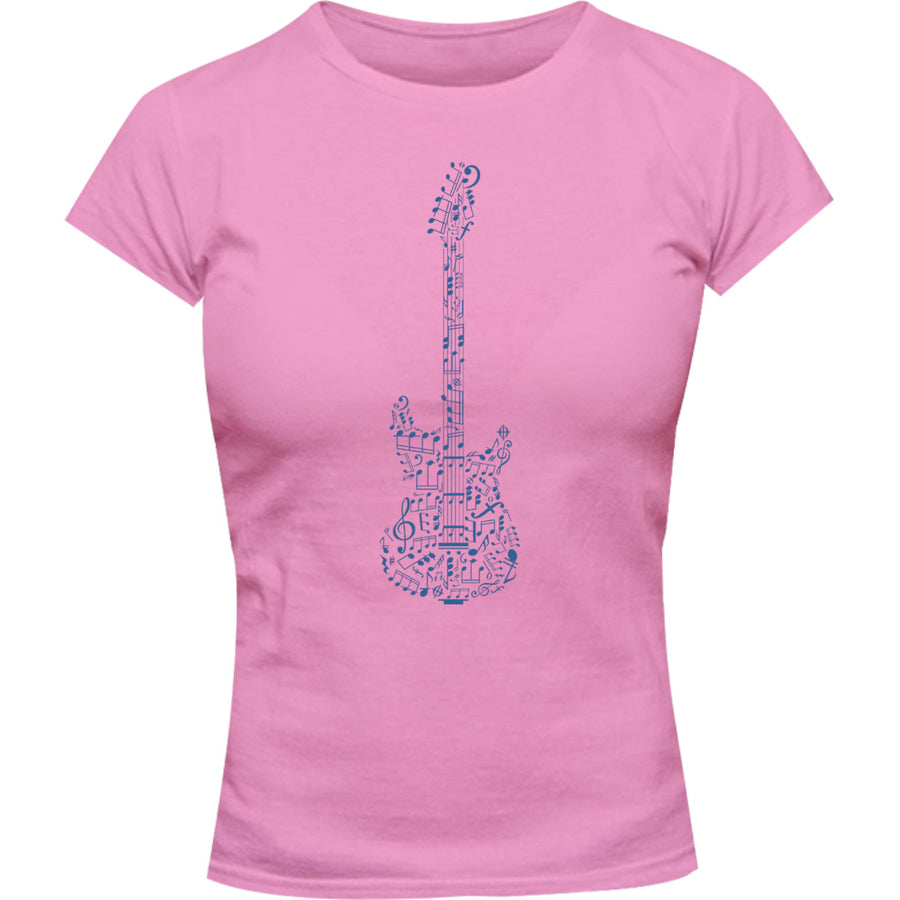 Music Notes Guitar Shape - Ladies Slim Fit Tee