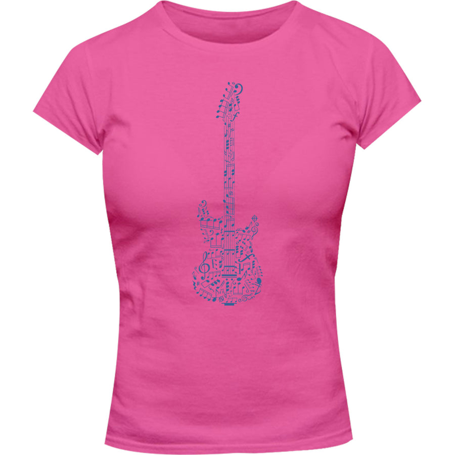 Music Notes Guitar Shape - Ladies Slim Fit Tee