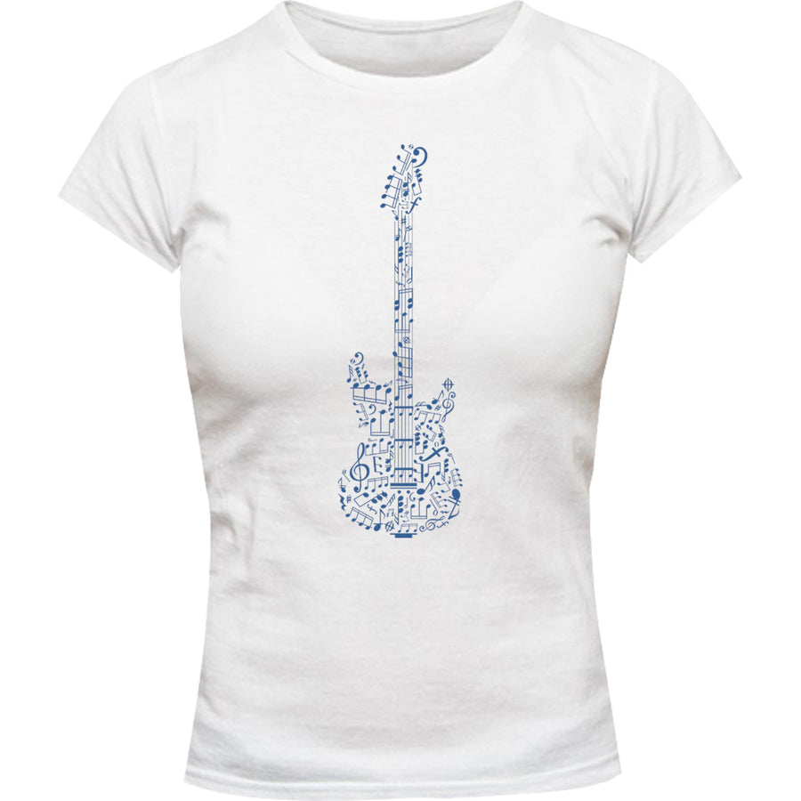 Music Notes Guitar Shape - Ladies Slim Fit Tee