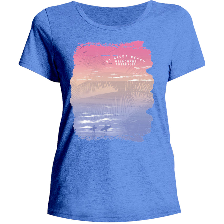 St Kilda Beach Melbourne Gradient - Ladies Relaxed Fit Tee - Graphic Tees Australia