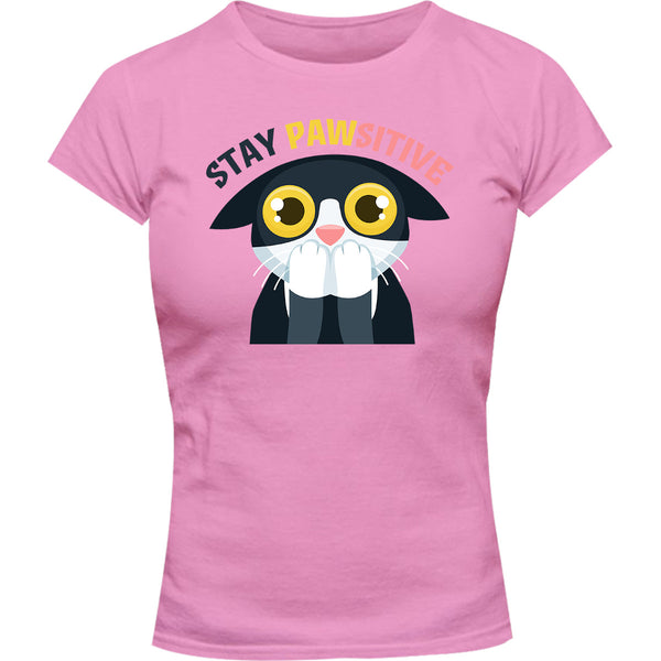 Stay Pawsitive - Ladies Slim Fit Tee - Graphic Tees Australia