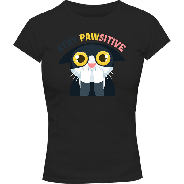 Stay Pawsitive - Ladies Slim Fit Tee - Graphic Tees Australia