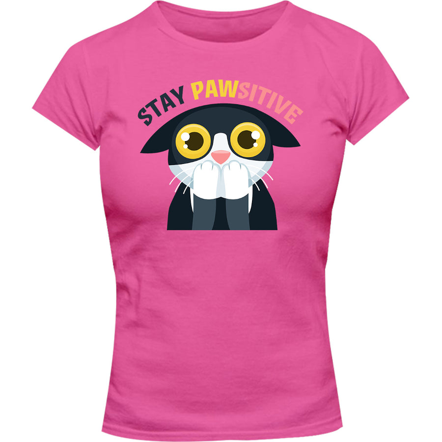 Stay Pawsitive - Ladies Slim Fit Tee - Graphic Tees Australia