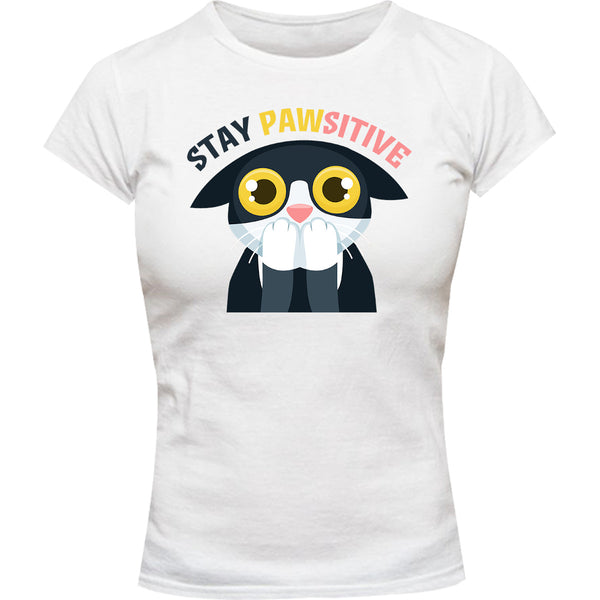 Stay Pawsitive - Ladies Slim Fit Tee - Graphic Tees Australia