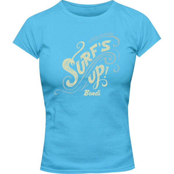 Surf's Up Bondi - Ladies Slim Fit Tee - Graphic Tees Australia