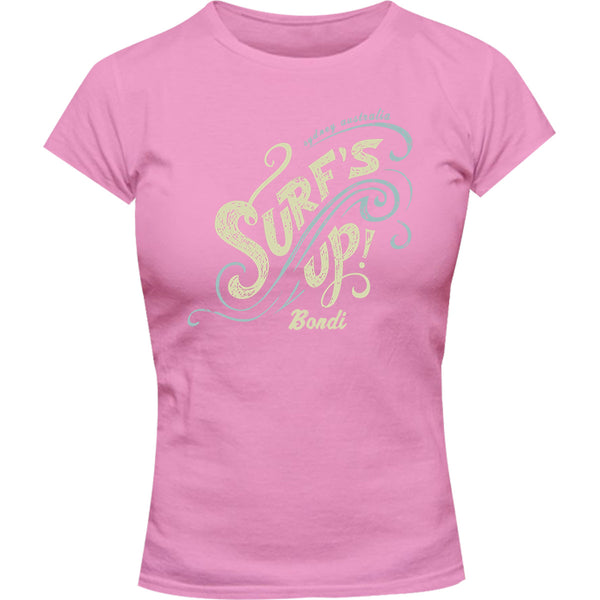 Surf's Up Bondi - Ladies Slim Fit Tee - Graphic Tees Australia