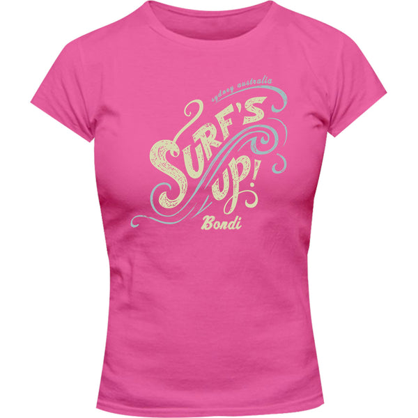 Surf's Up Bondi - Ladies Slim Fit Tee - Graphic Tees Australia