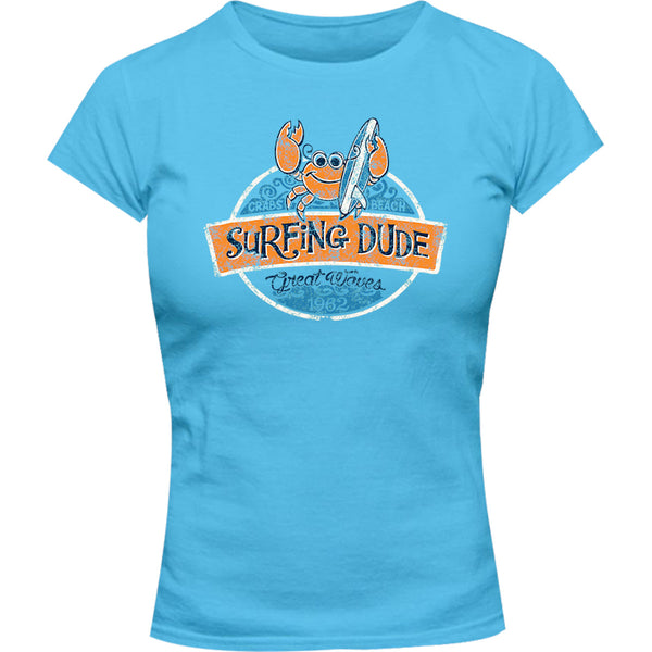 Surfing Dude - Ladies Slim Fit Tee - Graphic Tees Australia