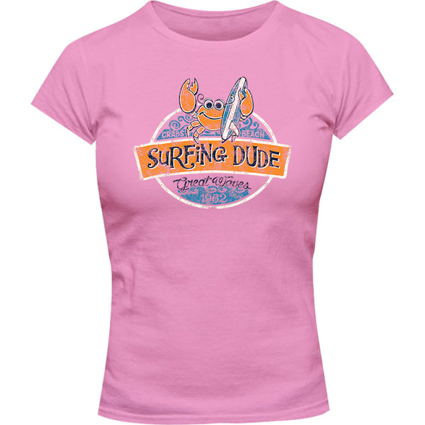 Surfing Dude - Ladies Slim Fit Tee - Graphic Tees Australia