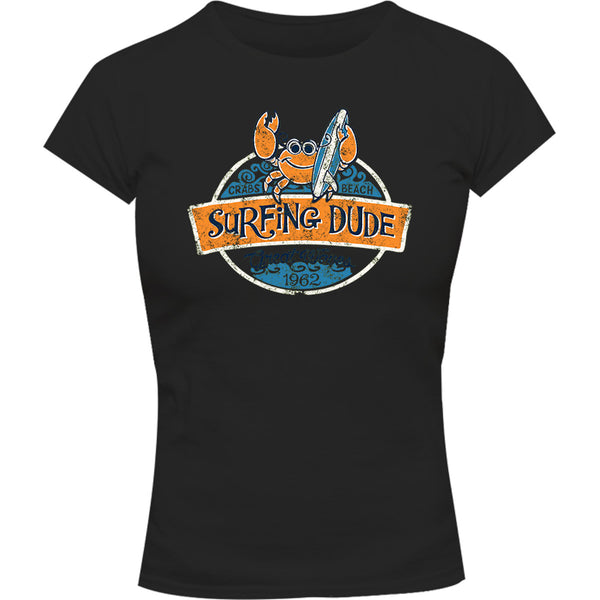 Surfing Dude - Ladies Slim Fit Tee - Graphic Tees Australia