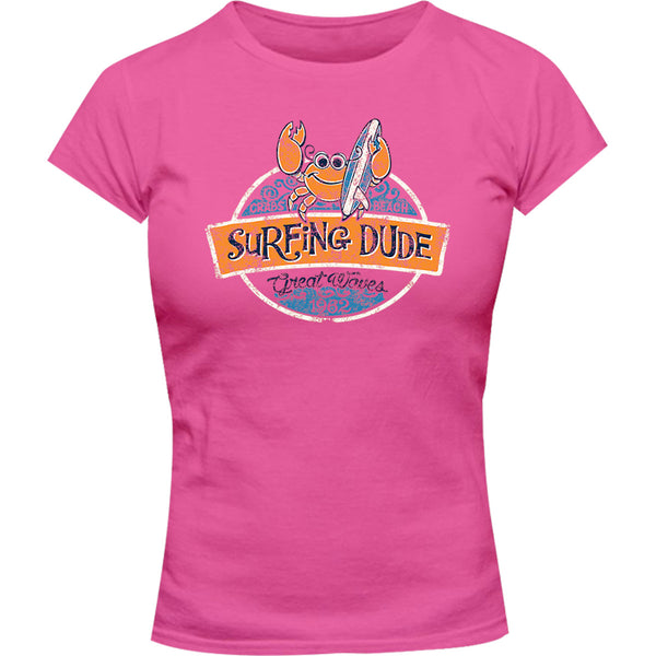 Surfing Dude - Ladies Slim Fit Tee - Graphic Tees Australia