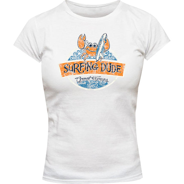 Surfing Dude - Ladies Slim Fit Tee - Graphic Tees Australia