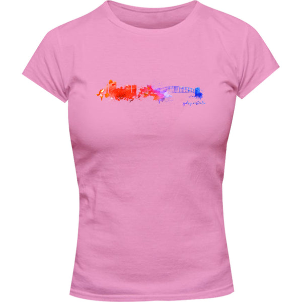 Sydney Australia Painterly Skyline - Ladies Slim Fit Tee - Graphic Tees Australia