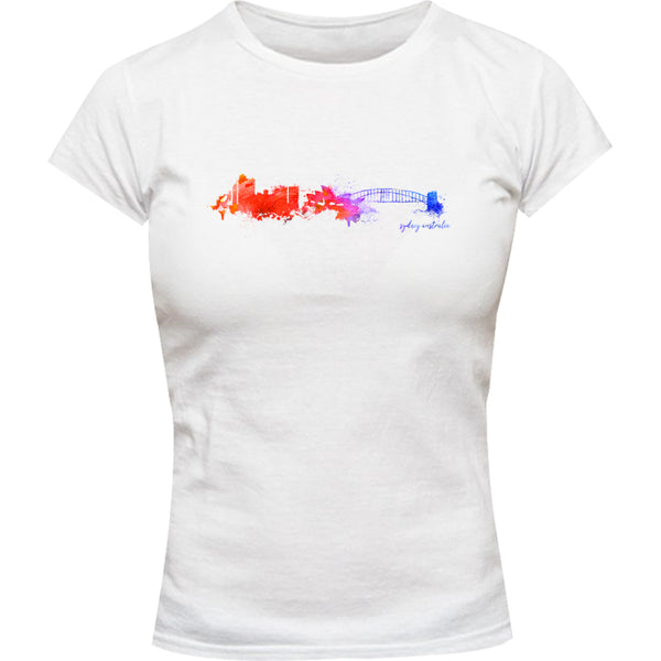 Sydney Australia Painterly Skyline - Ladies Slim Fit Tee - Graphic Tees Australia