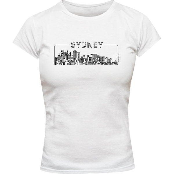 Sydney Australia Skyline Outline - Ladies Slim Fit Tee - Graphic Tees Australia