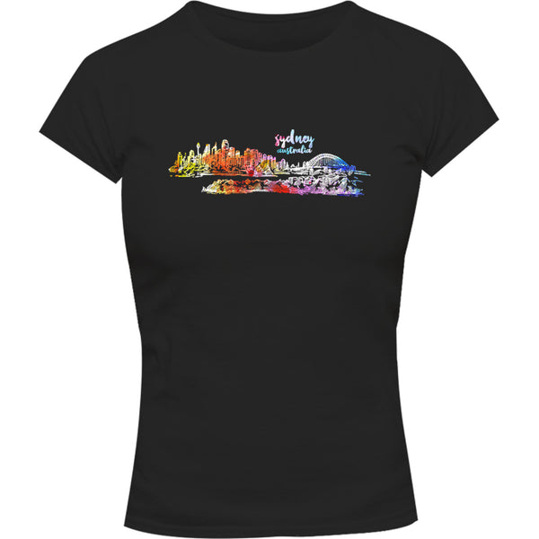 Sydney Australia Watercolour Sketch - Ladies Slim Fit Tee - Graphic Tees Australia