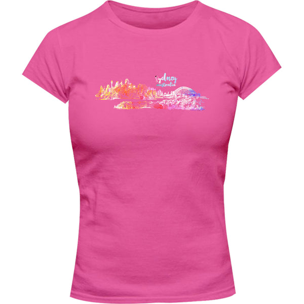 Sydney Australia Watercolour Sketch - Ladies Slim Fit Tee - Graphic Tees Australia