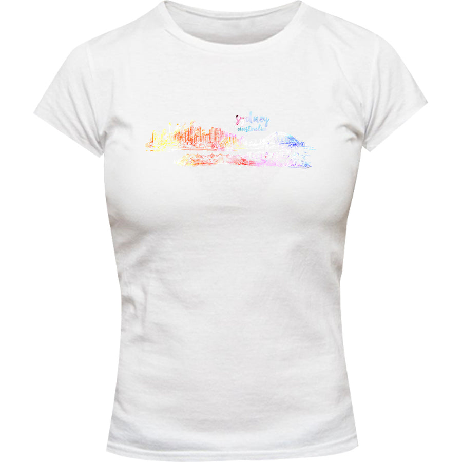 Sydney Australia Watercolour Sketch - Ladies Slim Fit Tee - Graphic Tees Australia