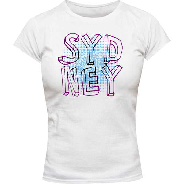 Sydney Halftone Circle Map - Ladies Slim Fit Tee - Graphic Tees Australia