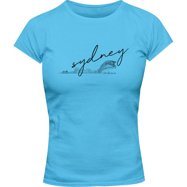 Sydney Hand-drawn Skyline - Ladies Slim Fit Tee - Graphic Tees Australia