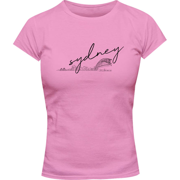 Sydney Hand-drawn Skyline - Ladies Slim Fit Tee - Graphic Tees Australia