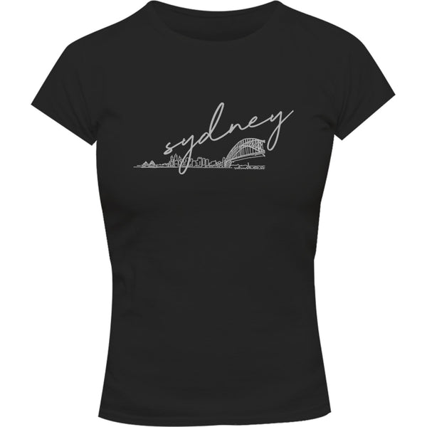 Sydney Hand-drawn Skyline - Ladies Slim Fit Tee - Graphic Tees Australia