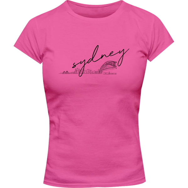 Sydney Hand-drawn Skyline - Ladies Slim Fit Tee - Graphic Tees Australia