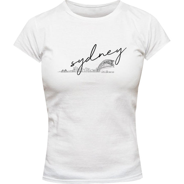 Sydney Hand-drawn Skyline - Ladies Slim Fit Tee - Graphic Tees Australia