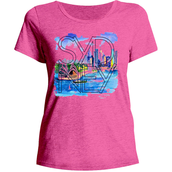 Sydney Painted Scenic Skyline - Ladies Relaxed Fit Tee - Graphic Tees Australia