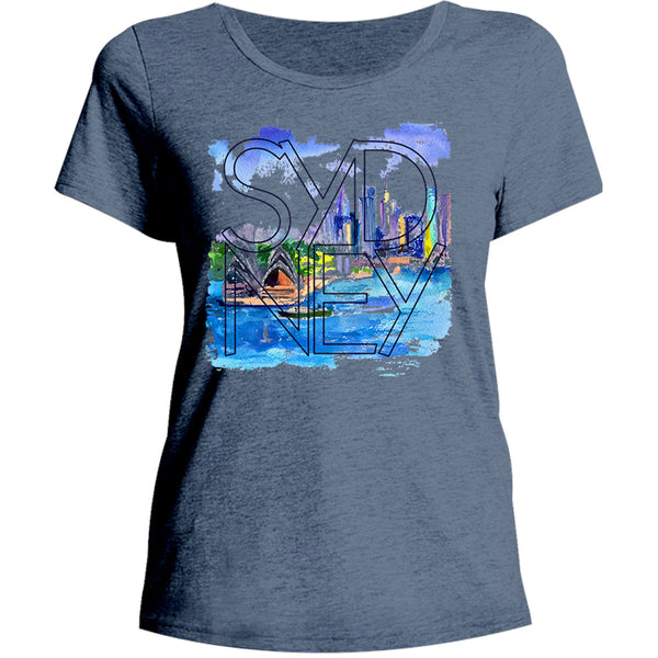 Sydney Painted Scenic Skyline - Ladies Relaxed Fit Tee - Graphic Tees Australia