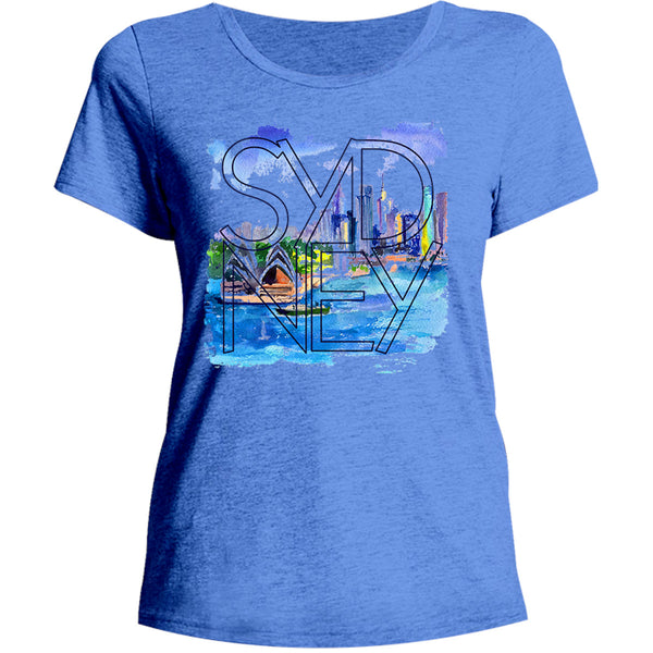 Sydney Painted Scenic Skyline - Ladies Relaxed Fit Tee - Graphic Tees Australia