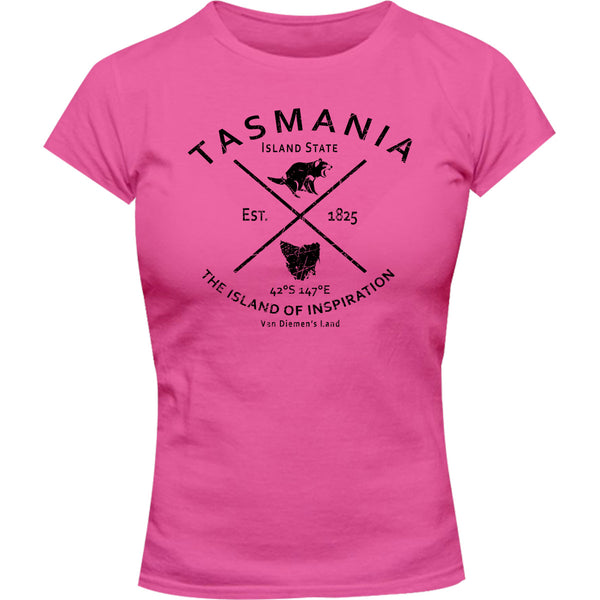 Tasmania Island State - Ladies Slim Fit Tee - Graphic Tees Australia