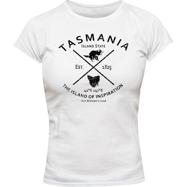 Tasmania Island State - Ladies Slim Fit Tee - Graphic Tees Australia